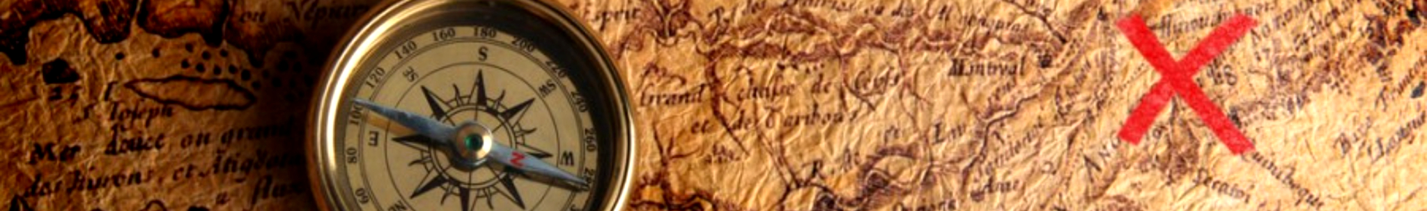 treasure hunt map with compass and a red x marks the spot