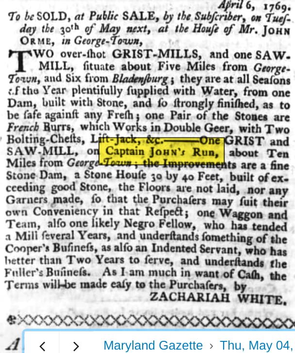 Captain Johns Run 1769 Newspaper Lost Treasure Legends in Maryland