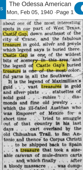 Castle Gap Texas Article Lost Treasure Legends in Texas