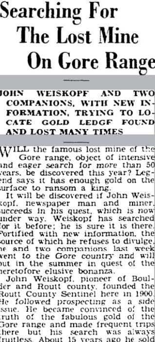 Gore Gold Ledge article Lost Treasure Legends Colorado