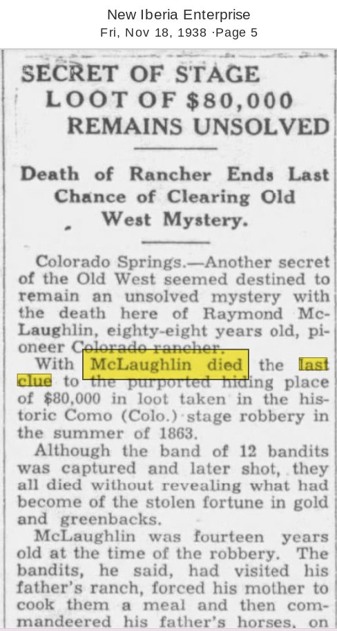 1863 como colorado stagecoach robbery Lost Treasure Legends Colorado