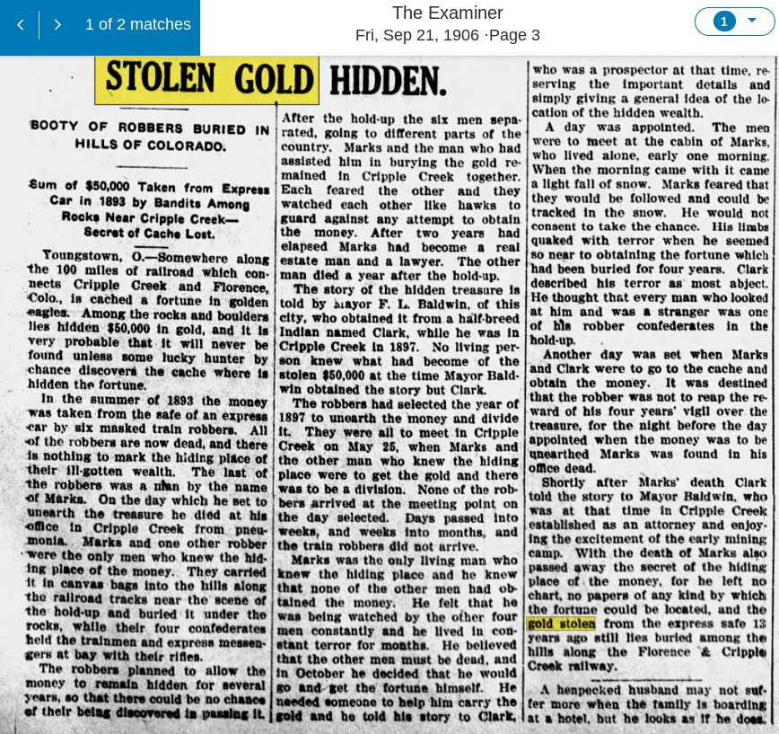 Hidden Stolen Gold Lost Treasure Legends Colorado